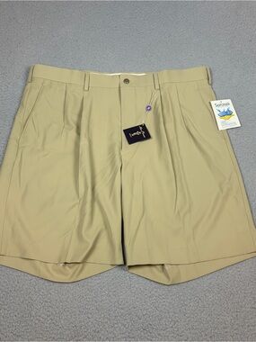 NWT Alan Flusser Golf Shorts Men's Khaki Flat-Front Stretch Casual